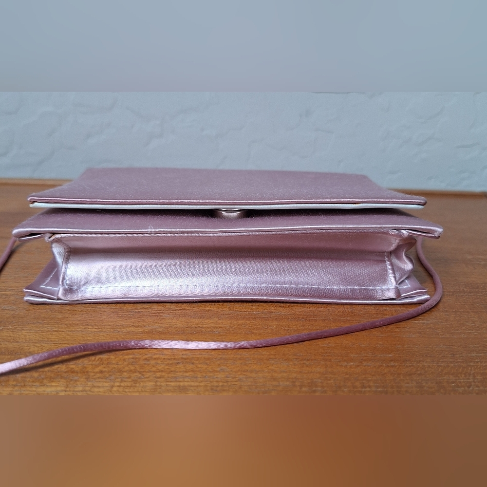Vtg Pink Satin Box Clutch Evening Structured Mauve Minimalist Prom HOCO Formal - Picture 3 of 13